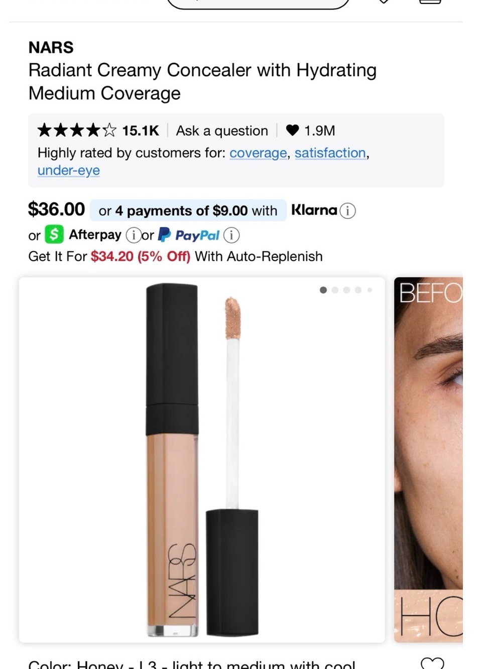 NARS Radiant Creamy Concealer — Honey (Warm Beige)